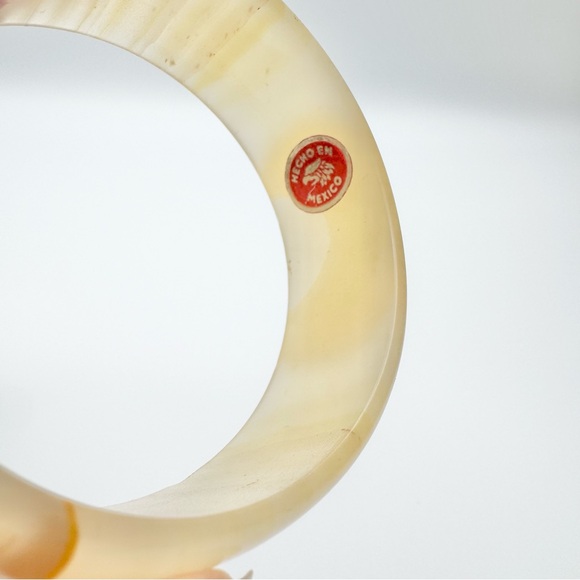 Vintage Mexico Natural Agate Quartz Mixed Color Bangle Bracelet Stamped - Picture 7 of 13